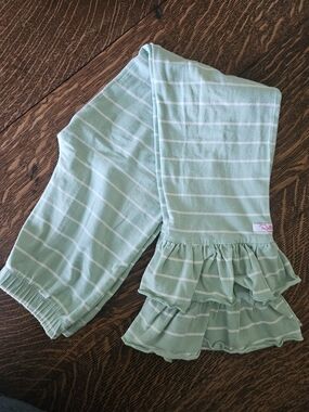 RuffleButts Girls Mint Green Striped Double Ruffle Pants Sz 8
